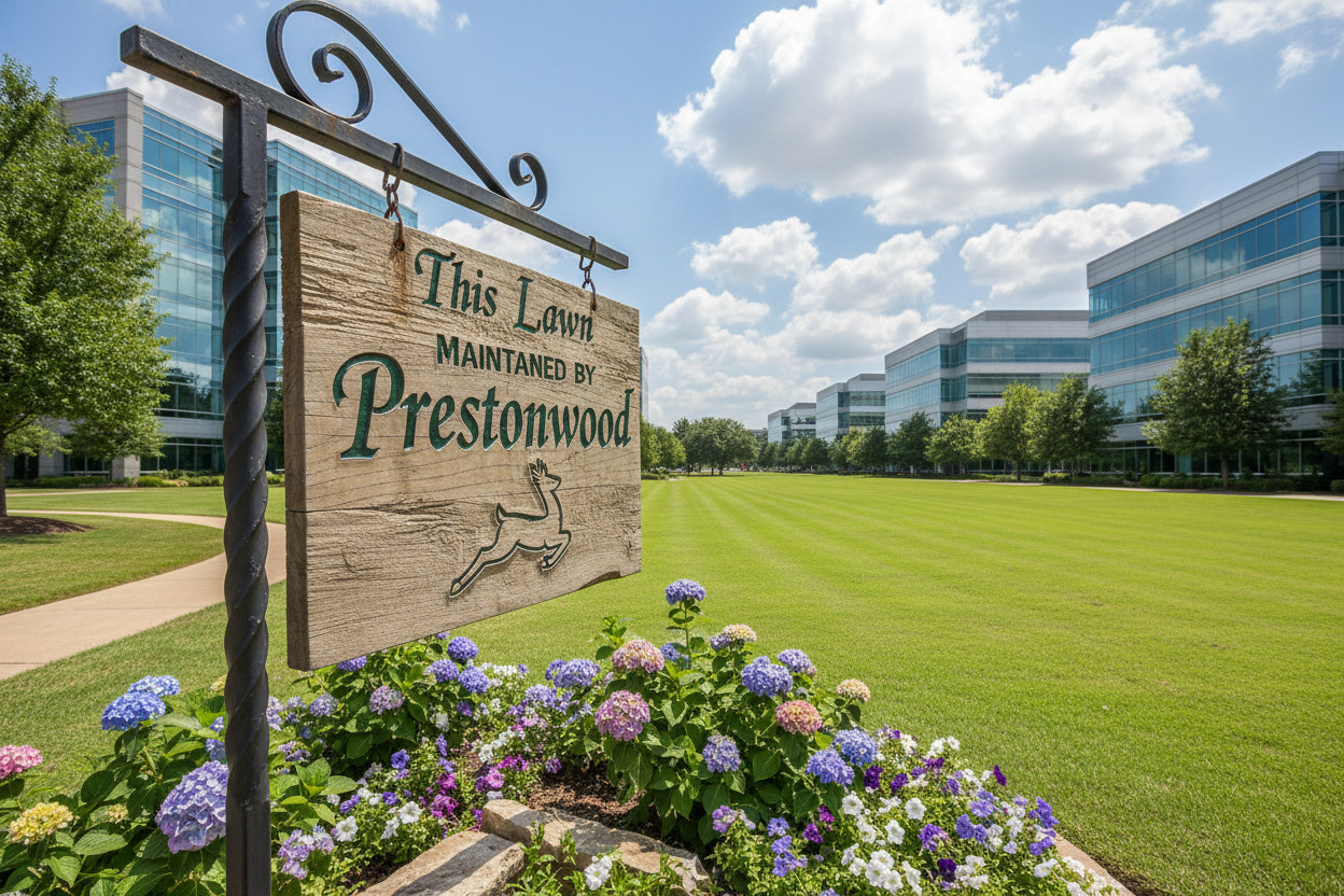 Wooden Lawn Sign This Lawn Maintained by Prestonwood